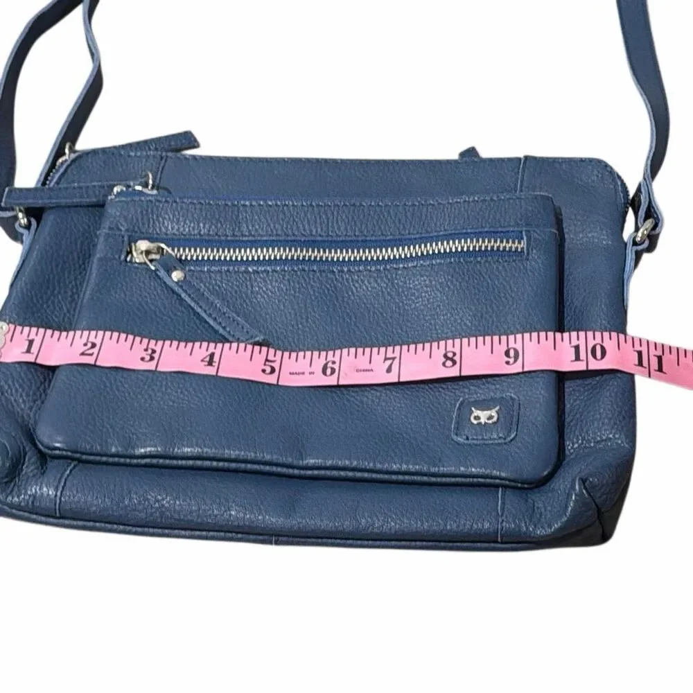 Wise Owl Slate Blue Leather Crossbody Handbag Purse Adjustable Strap
